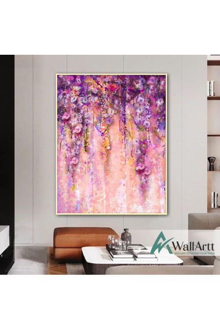 Pink n Purple Flowers Abstact Textured Partial Oil Painting