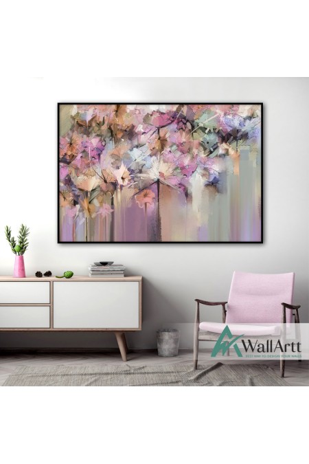 Abstract Lilac Flowers Textured Partial Oil Painting