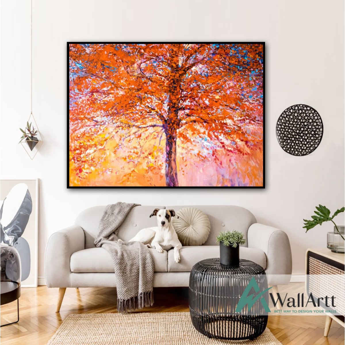 Abstract Red Tree Textured Partial Oil Painting