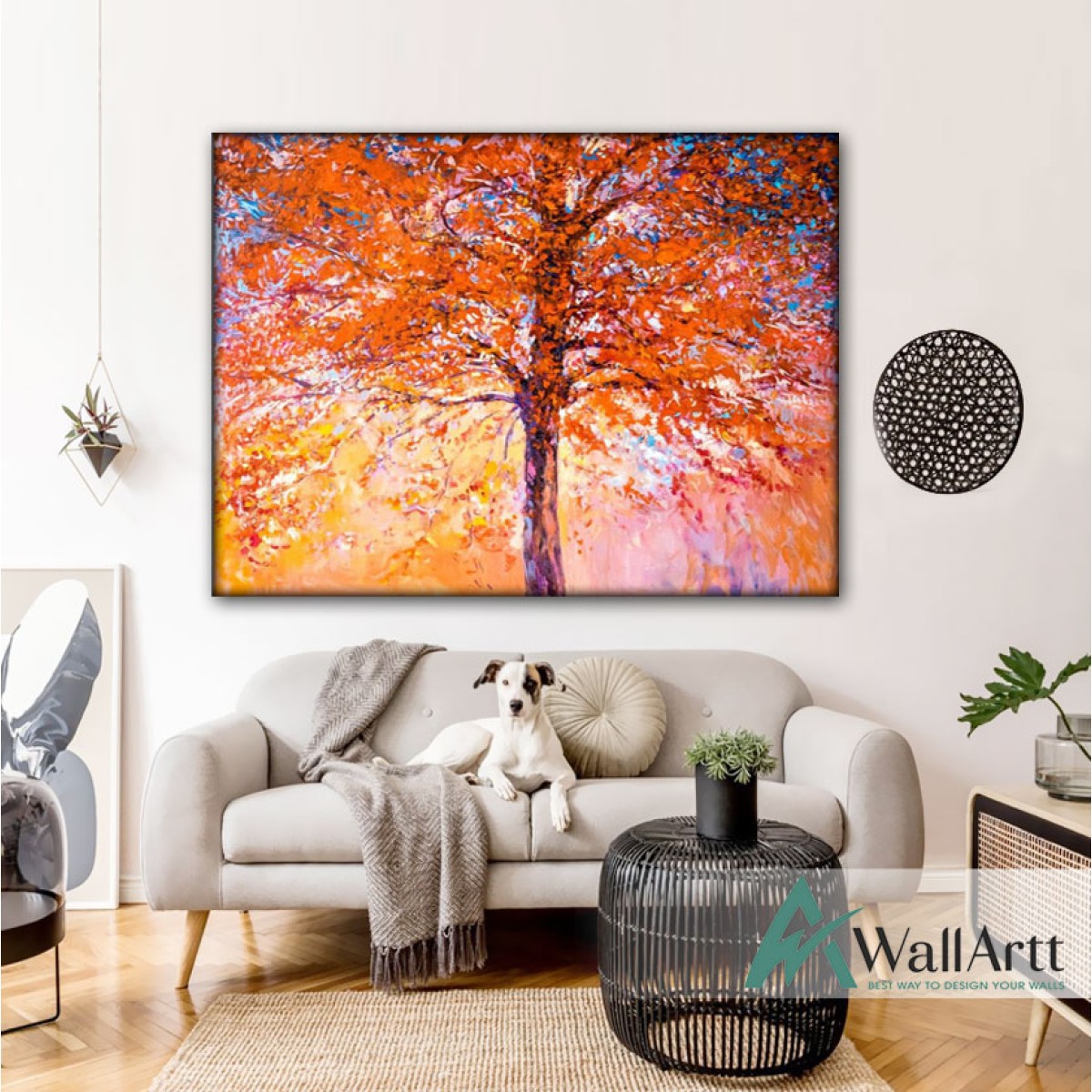 Abstract Red Tree Textured Partial Oil Painting