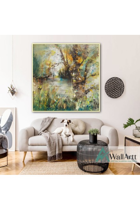 Abstract Forest Tree Textured Partial Oil Painting