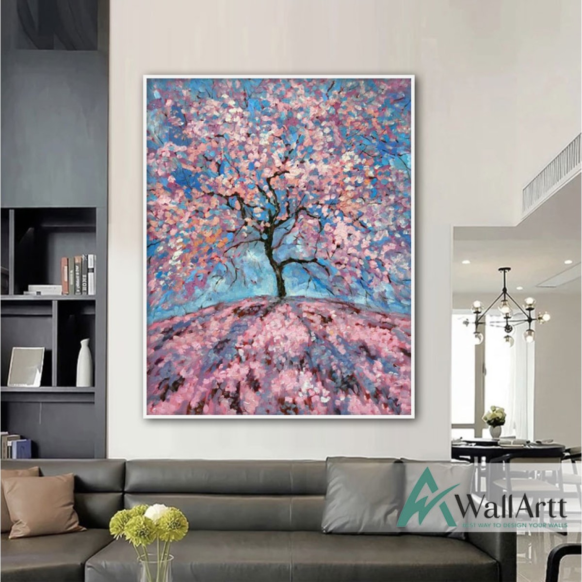 Pink Leaves Abstract Textured Partial Oil Painting