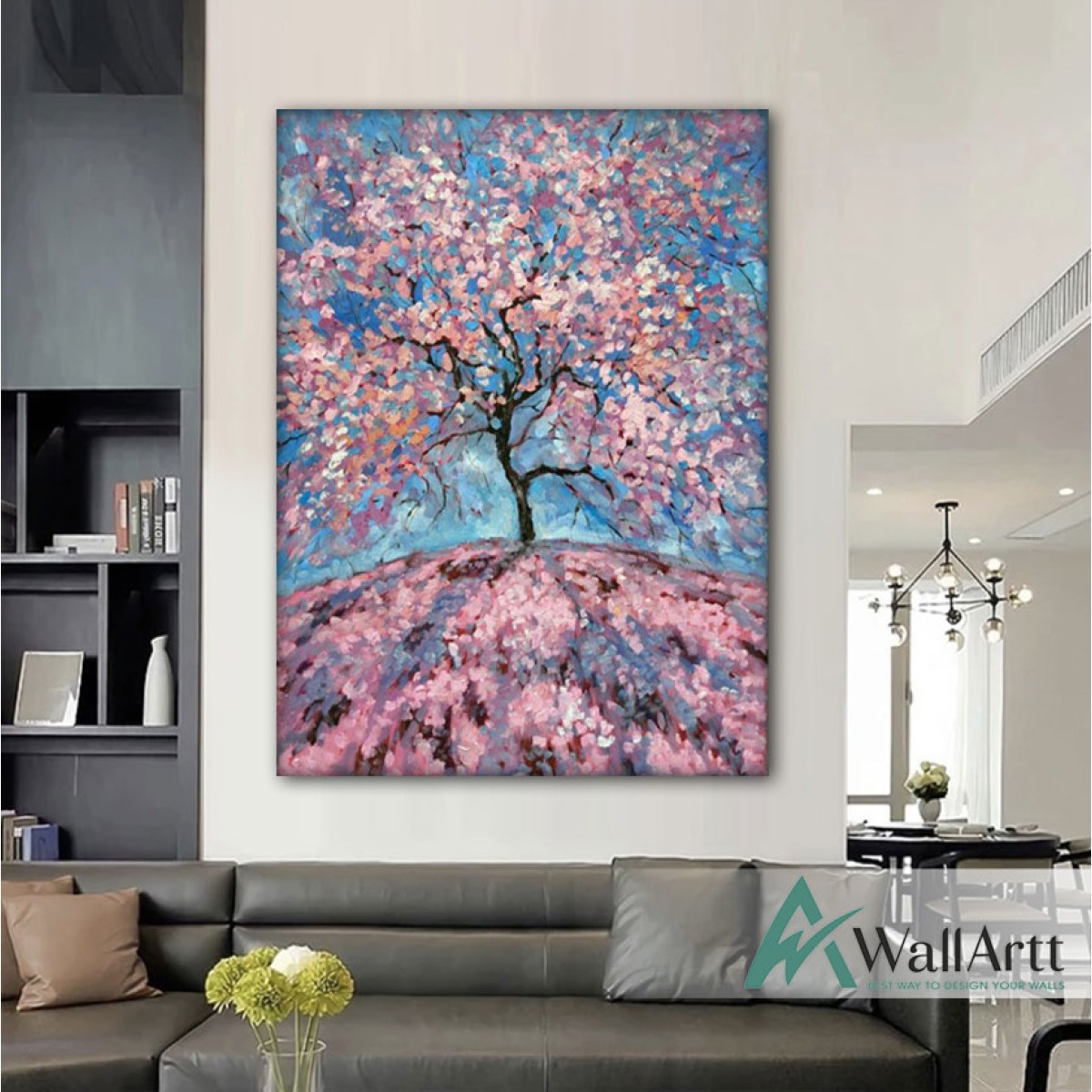 Pink Leaves Abstract Textured Partial Oil Painting