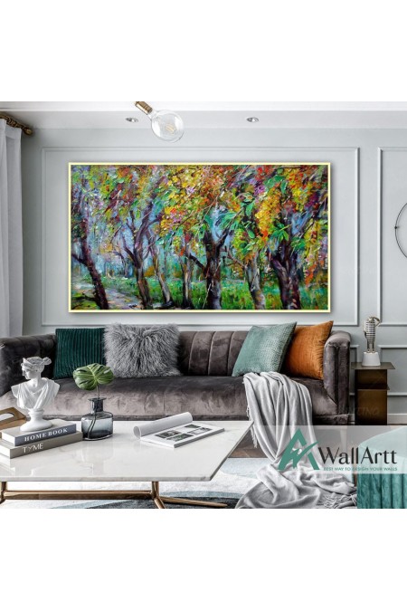 Colorful Tree Branches Abstract Textured Partial Oil Painting
