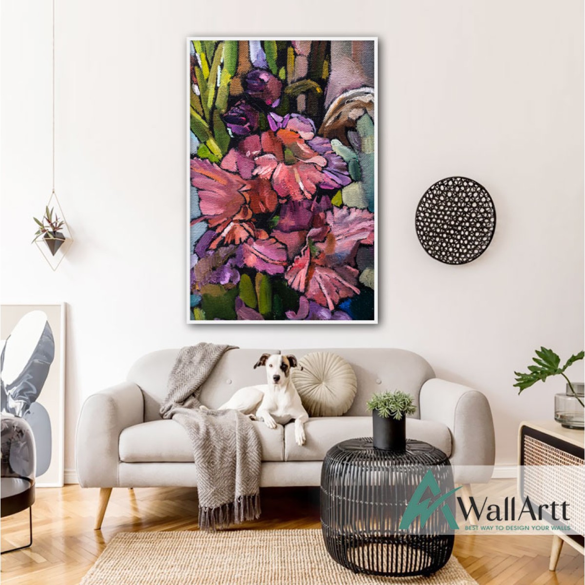 Pink Flowers Abstract Textured Partial Oil Painting