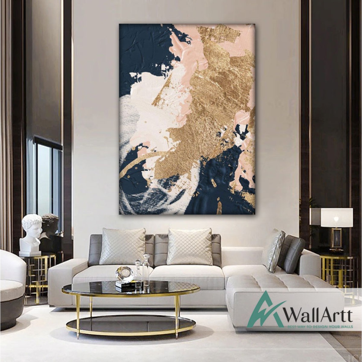 Abstract Navy & Gold Textured Partial Oil Painting