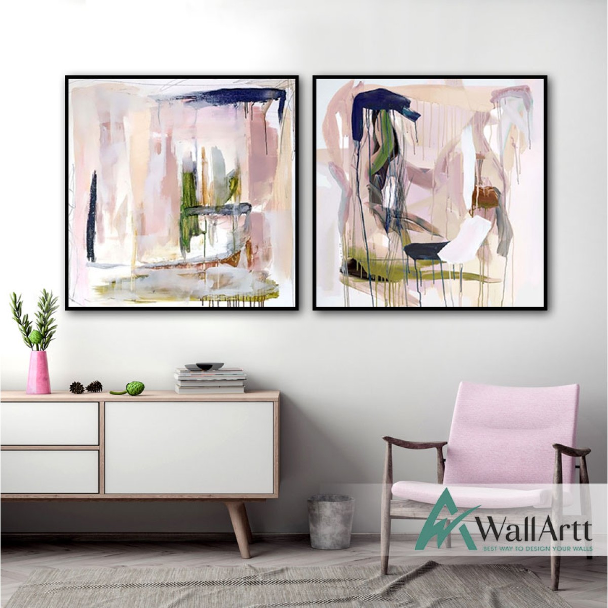 Abstract Pink 2 Piece Textured Partial Oil Painting