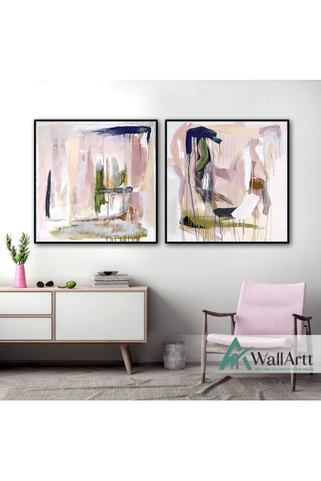 Abstract Pink 2 Piece Textured Partial Oil Painting