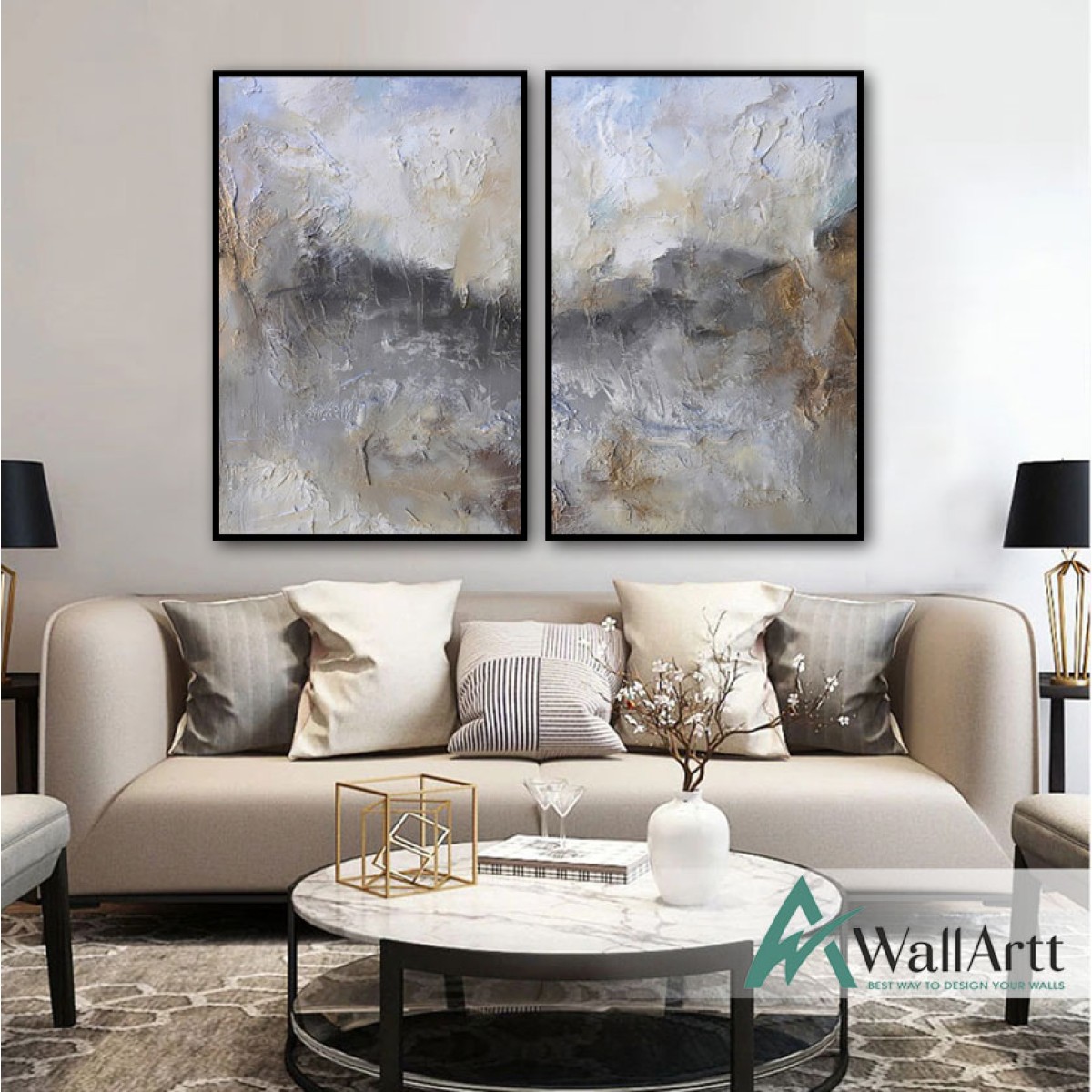 Blue Brown Wall Effect Textured Partial Oil Painting