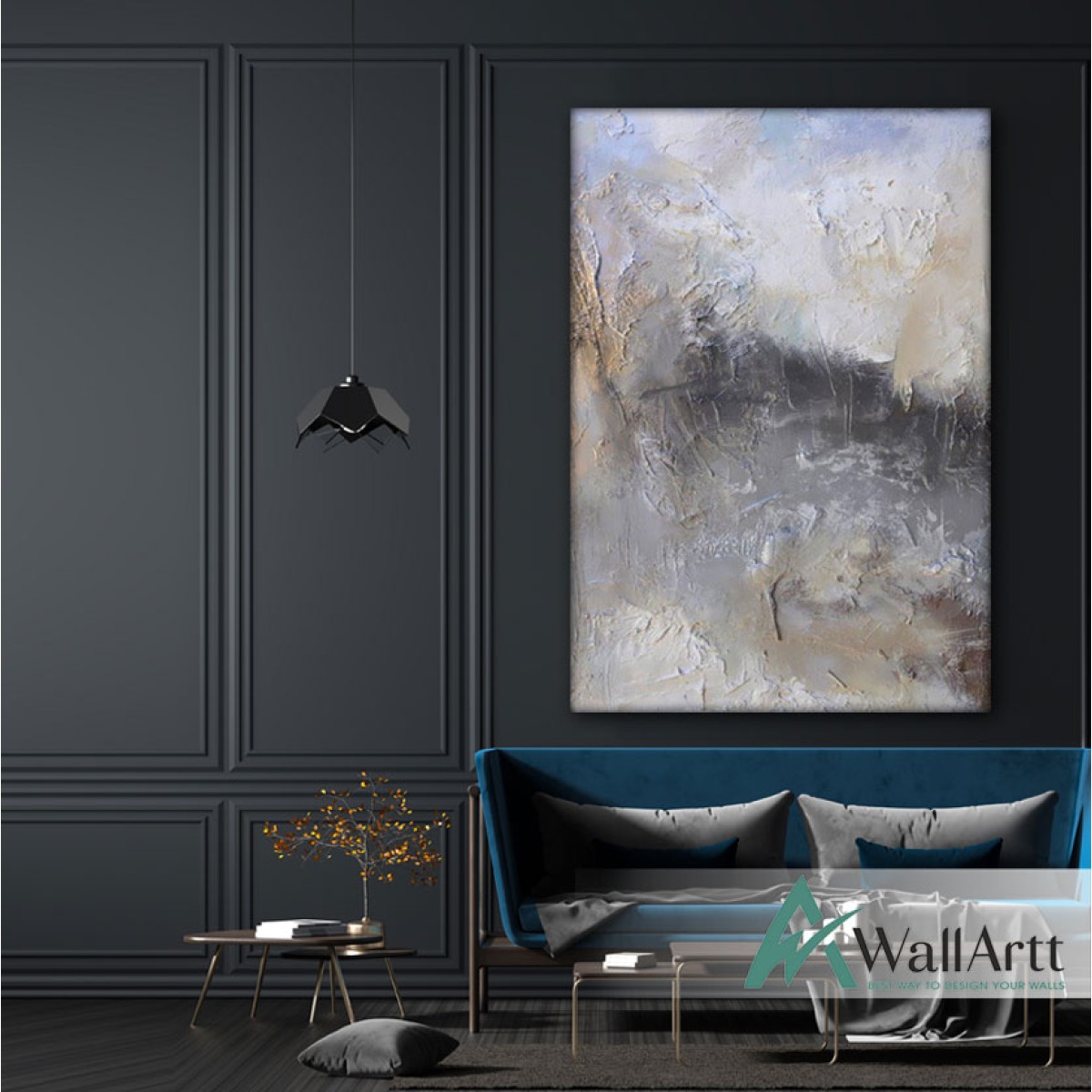 Blue Brown Wall Effect I Textured Partial Oil Painting