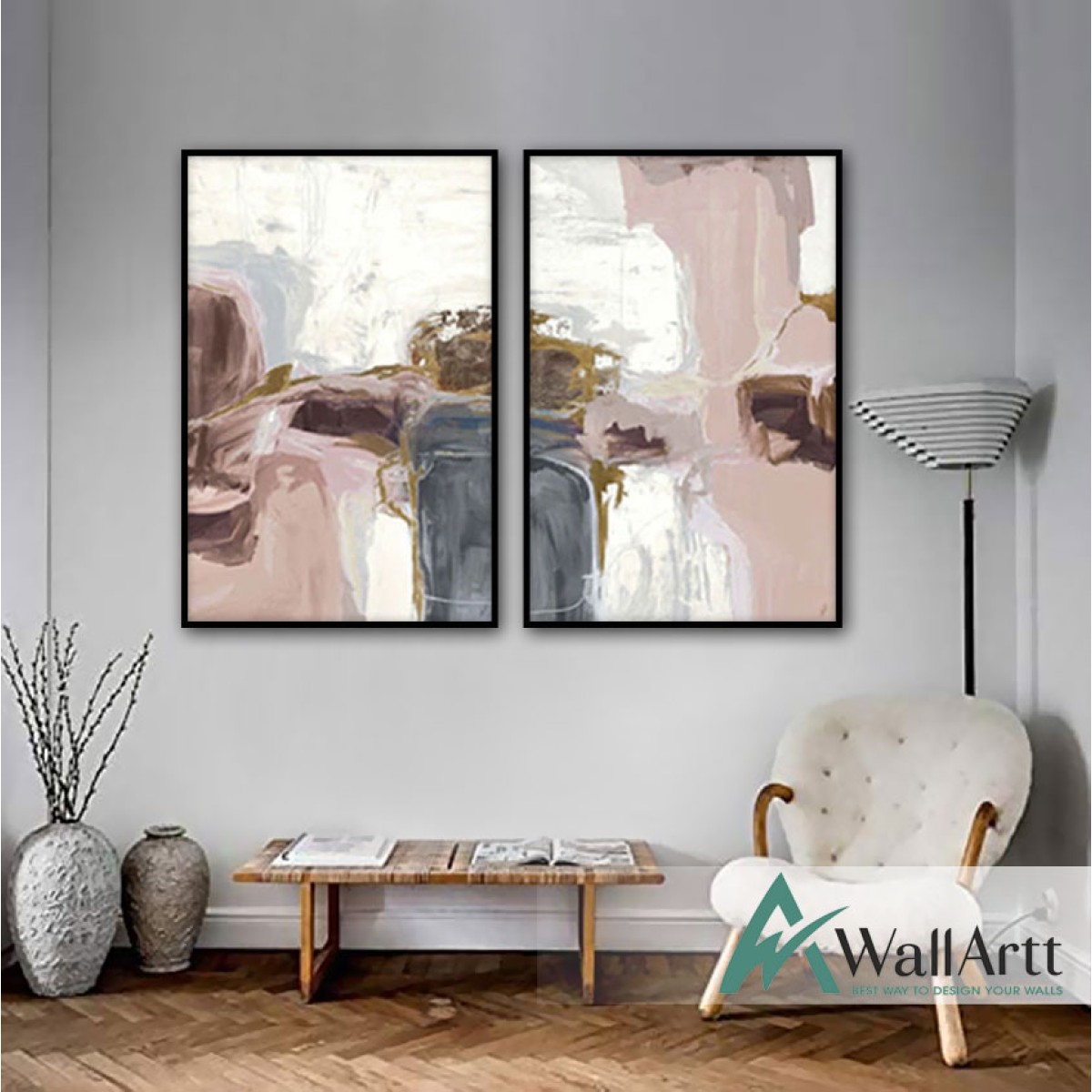 Pink Blush II-III 2 Piece Textured Partial Oil Painting