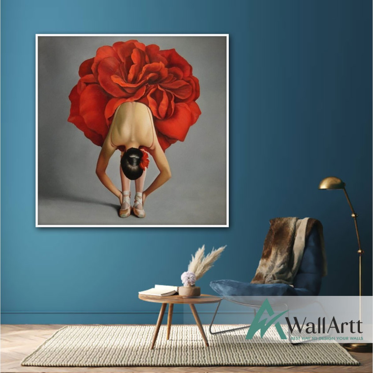 Red Ballerina Textured Partial Oil Painting