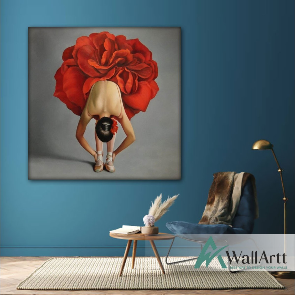 Red Ballerina Textured Partial Oil Painting