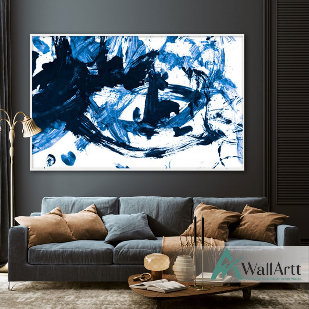 Blue Navy Abstract Textured Partial Oil Painting