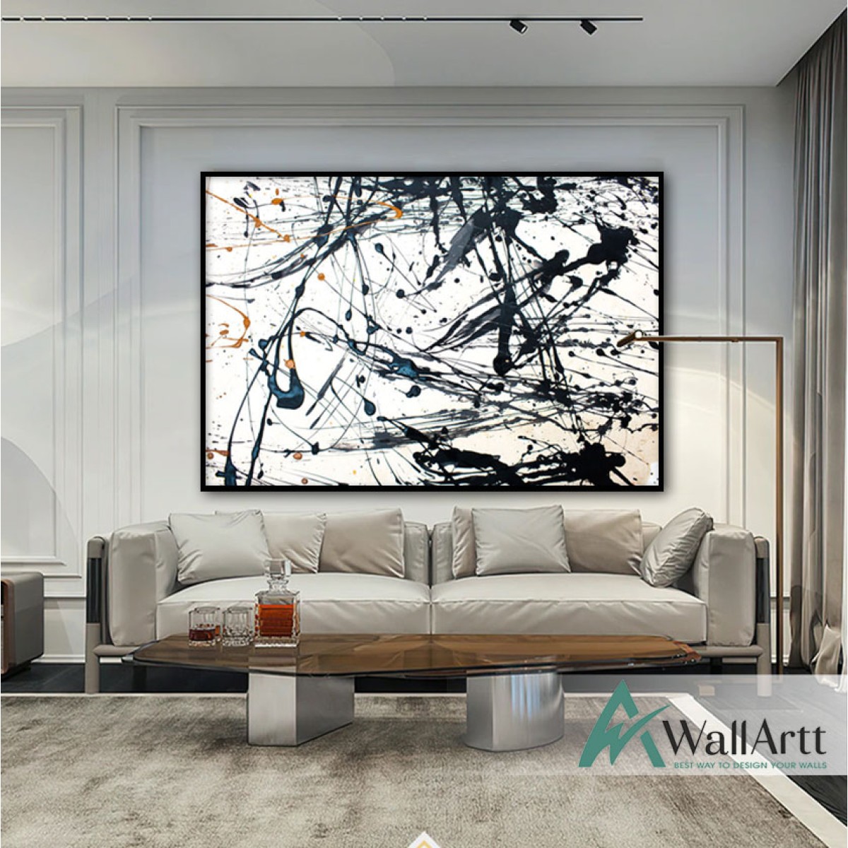 Abstract Black Drawings Textured Partial Oil Painting