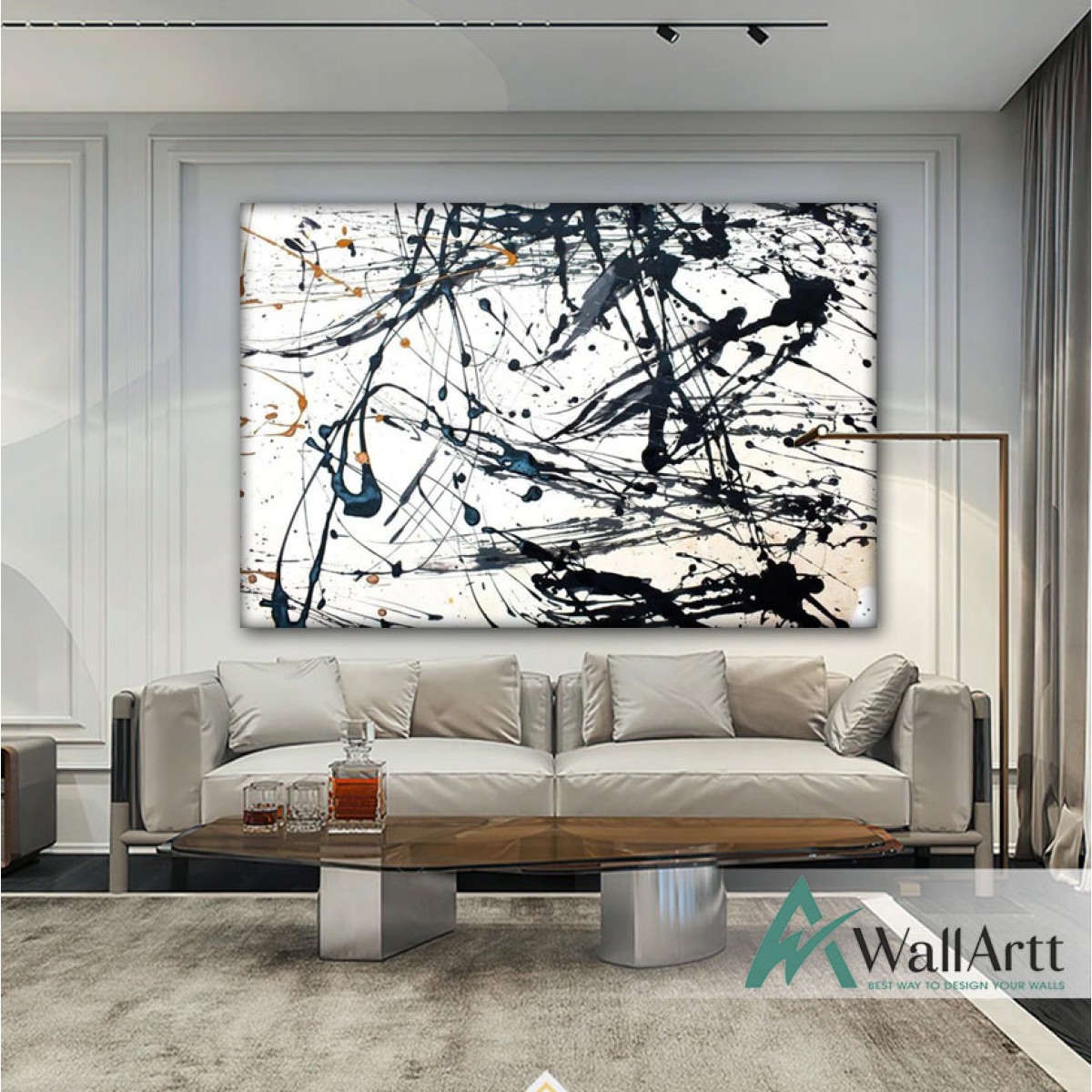 Abstract Black Drawings Textured Partial Oil Painting