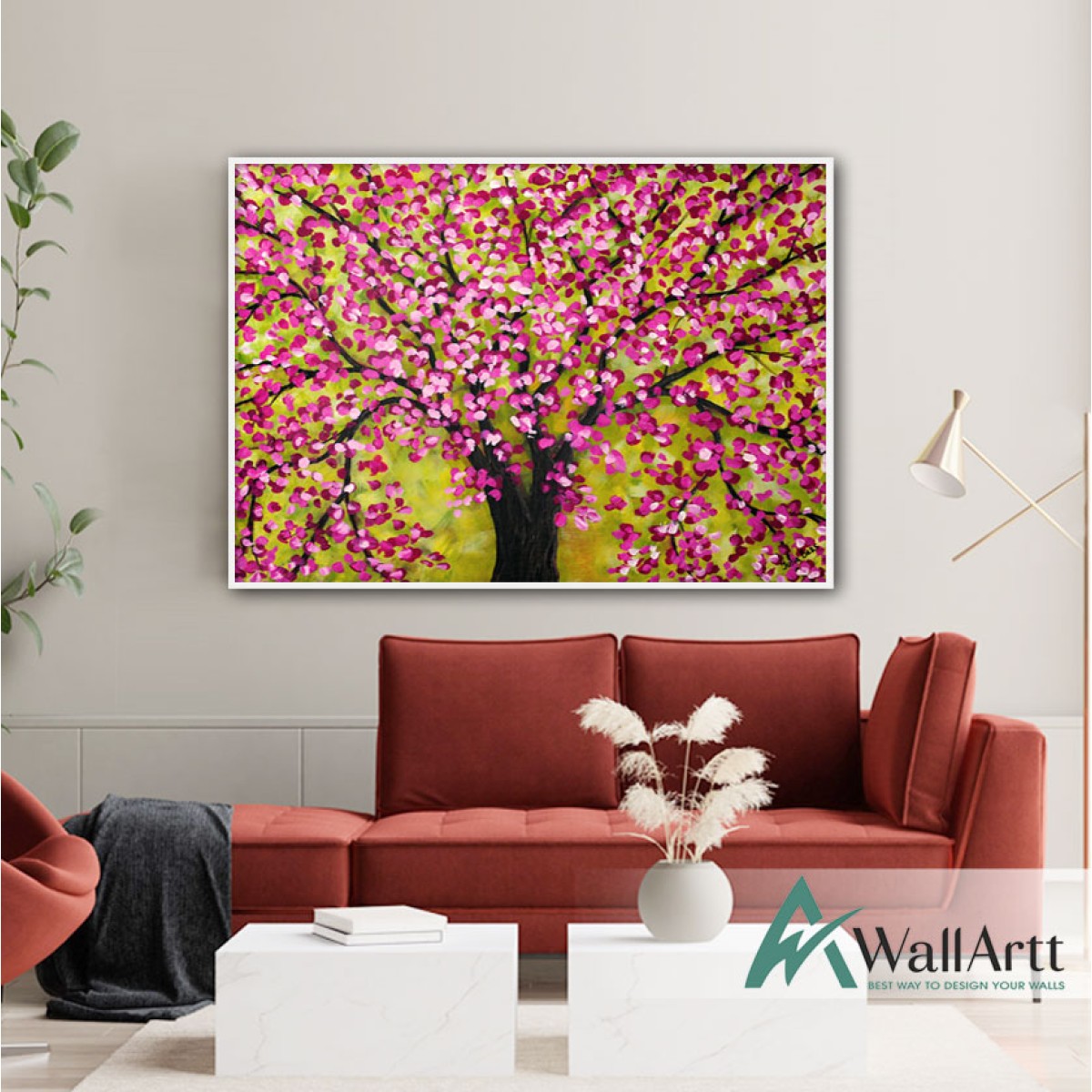 Pink Tree Textured Partial Oil Painting