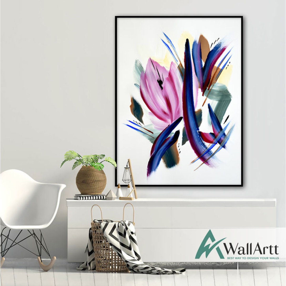 Abstract Minimal Flower II Textured Partial Oil Painting