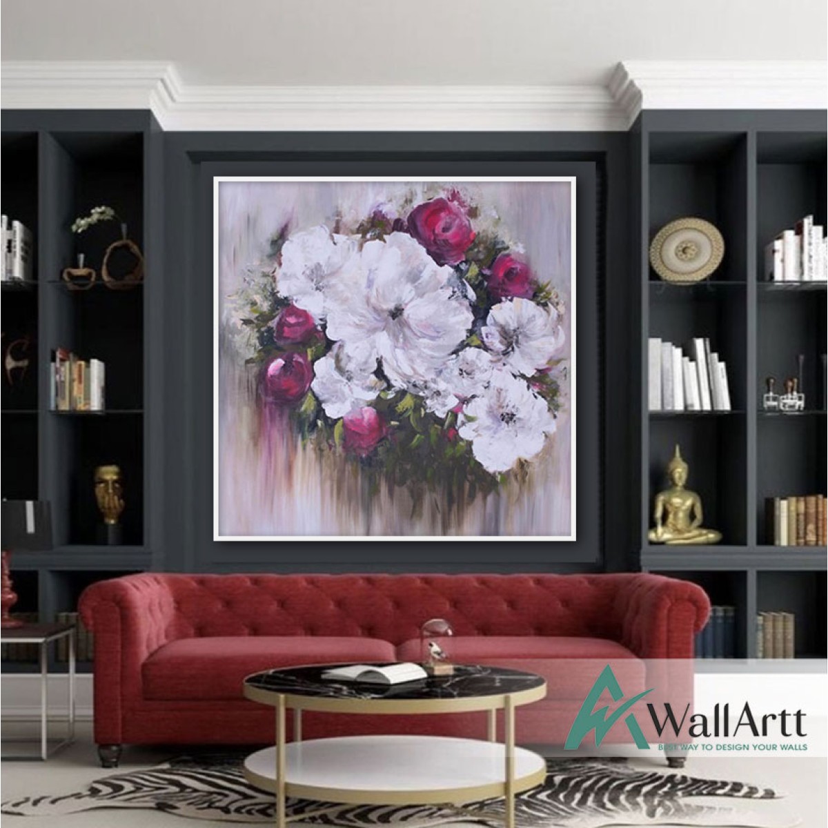 Abstract Flower Bouquet  Textured Partial Oil Painting