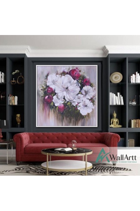 Abstract Flower Bouquet  Textured Partial Oil Painting