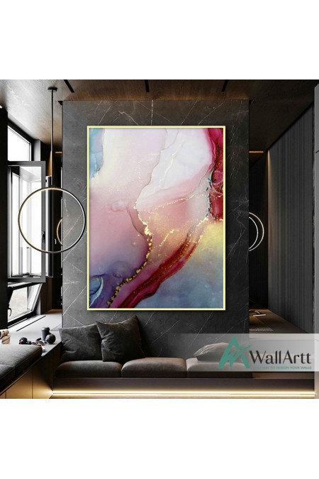Red Marble with Gold Textured Partial Oil Painting