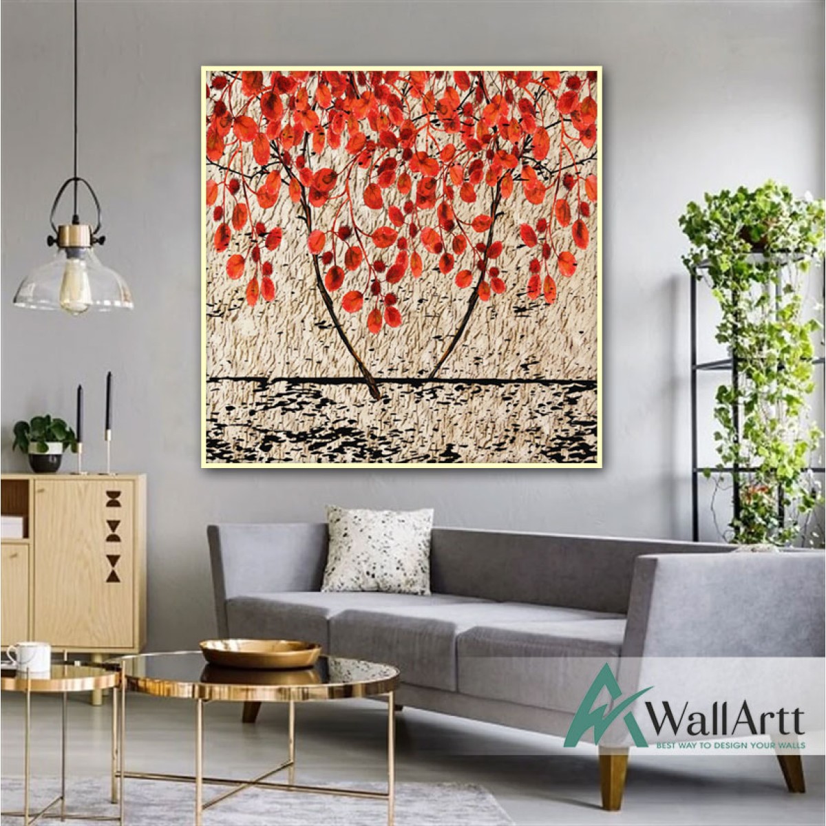 Red Leaves Textured Partial Oil Painting