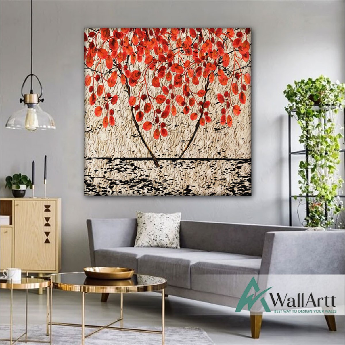 Red Leaves Textured Partial Oil Painting
