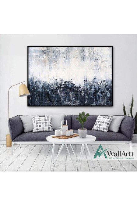 White n Navy Abstract Textured Partial Oil Painting