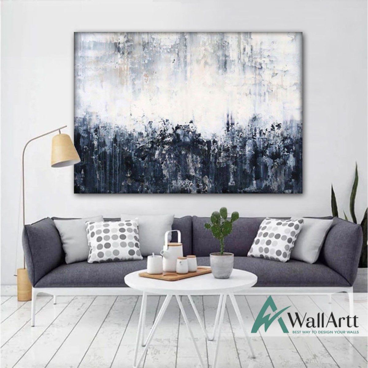 White n Navy Abstract Textured Partial Oil Painting