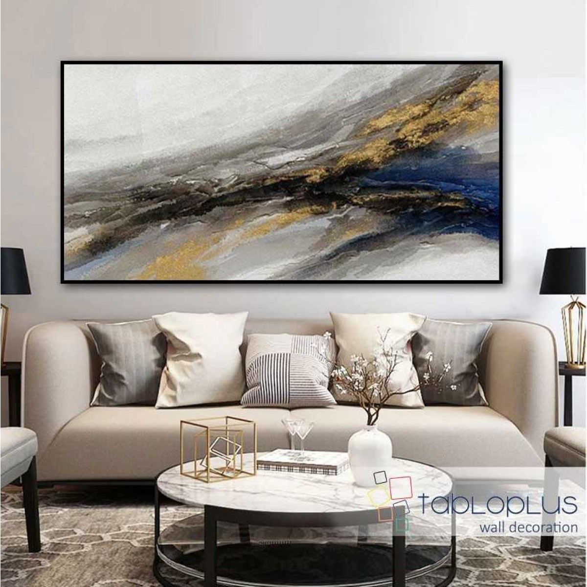 Gold on Navy Textured Partial Oil Painting