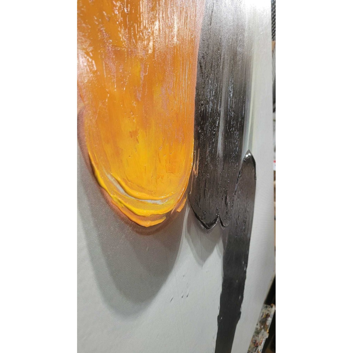 Abstract Orange Black II-III 2 Piece Textured Partial Oil Painting