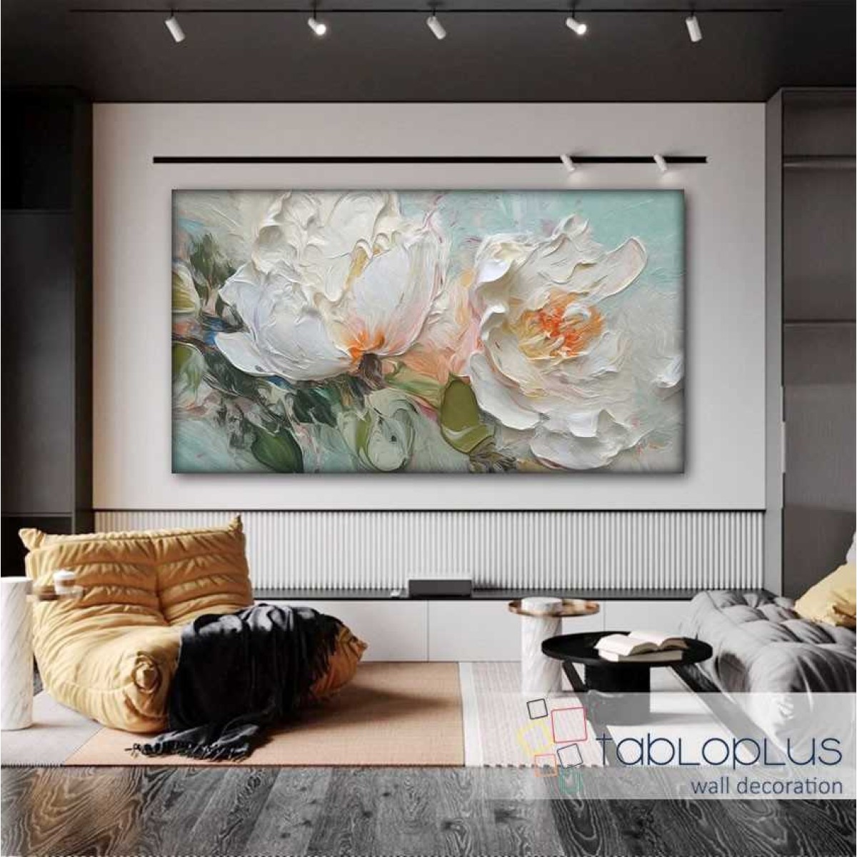 2 Offwhite Flower 3d Heavy Textured Partial Oil Painting