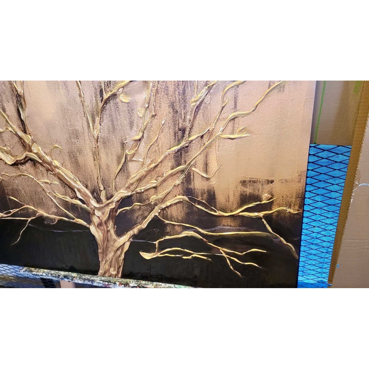 Gold Tree in Dark 3D Heavy Textured Partial oil Painting