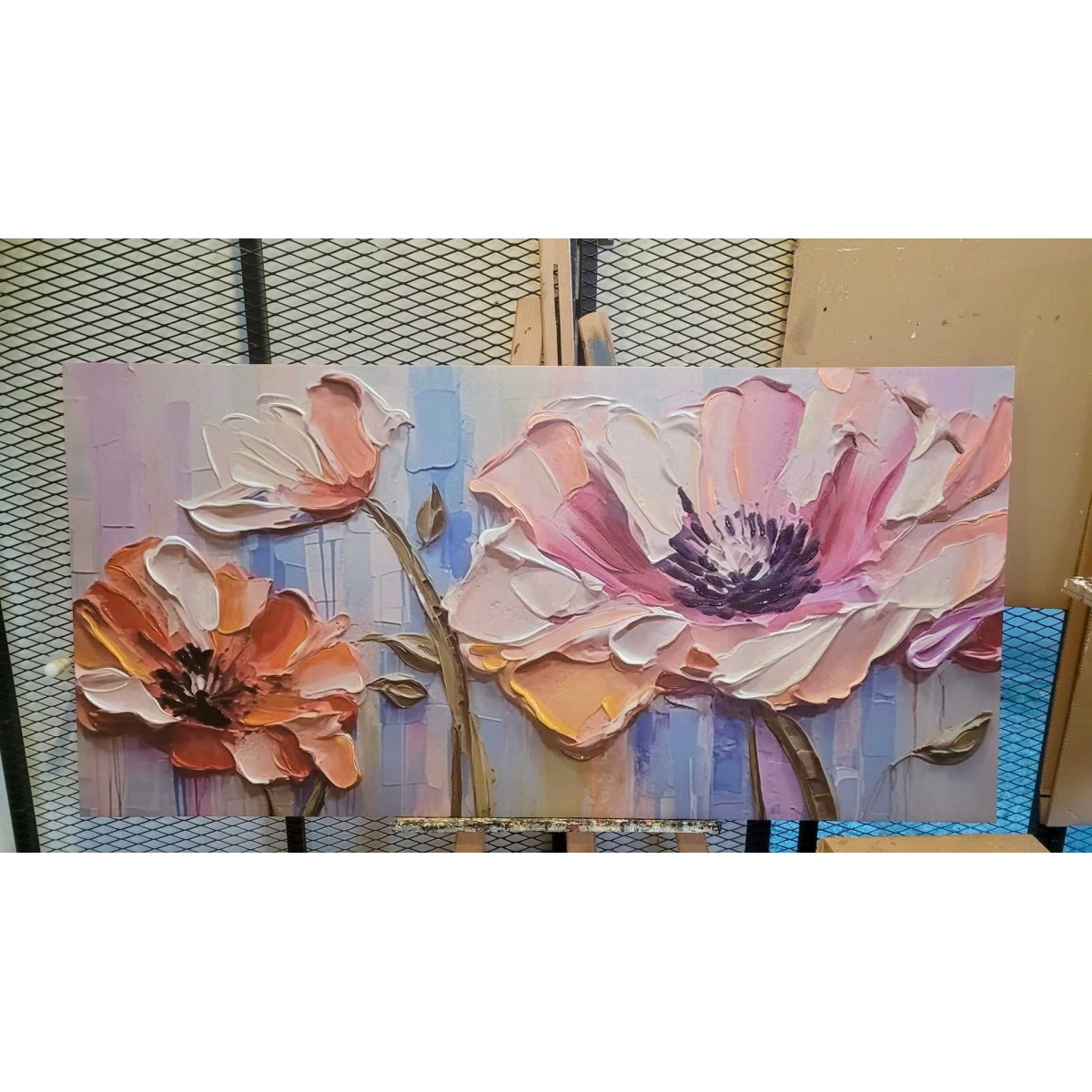 Orange Beige Flowers 3D Heavy Textured Partial oil Painting
