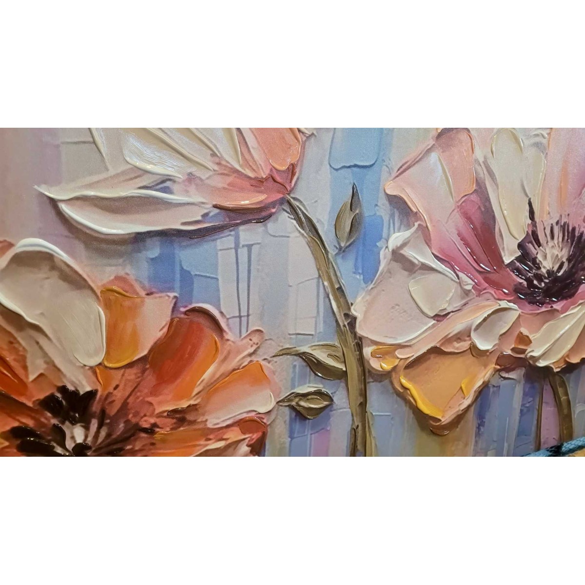 Orange Beige Flowers 3D Heavy Textured Partial oil Painting