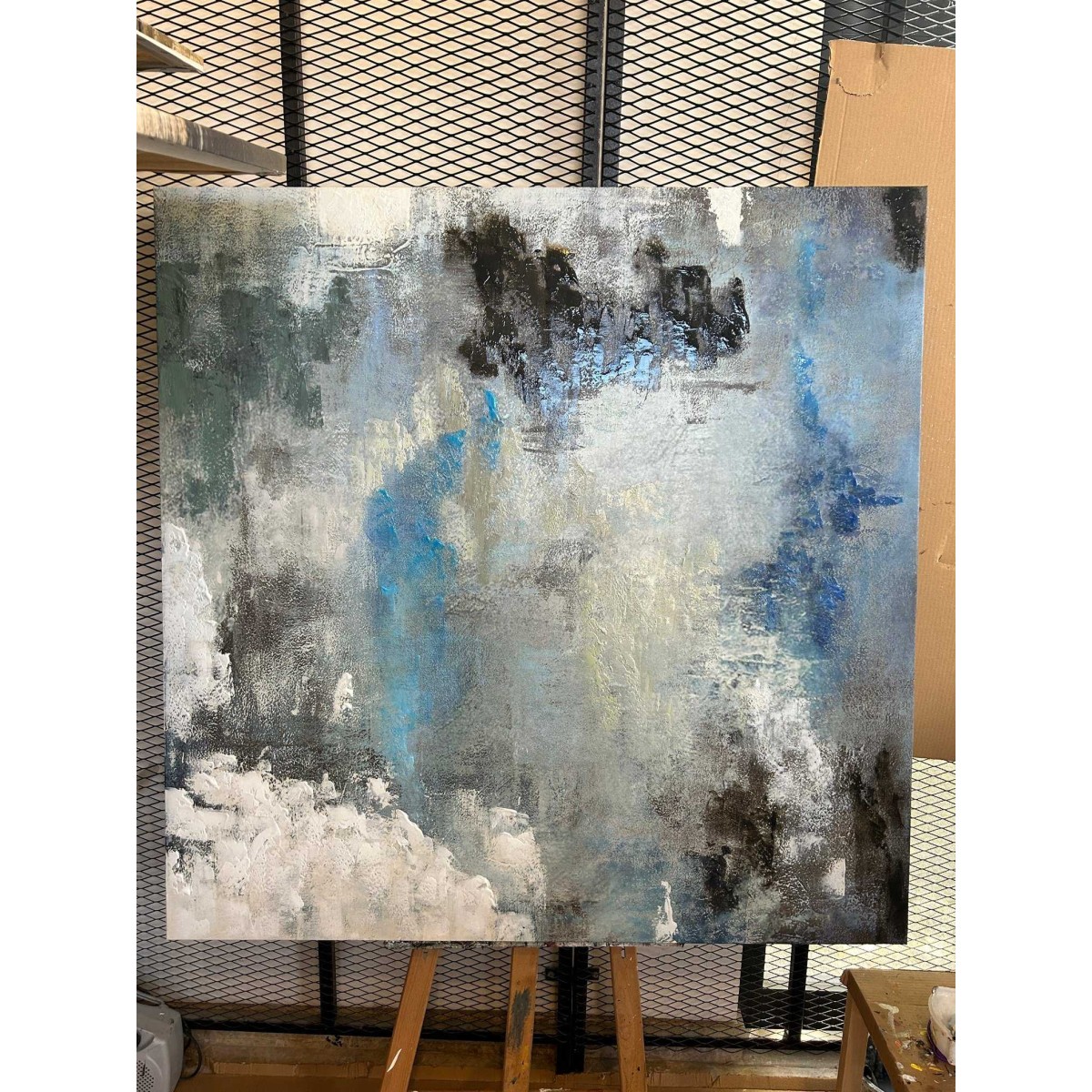 Abstract Blue Wall Textured Partial Oil Painting