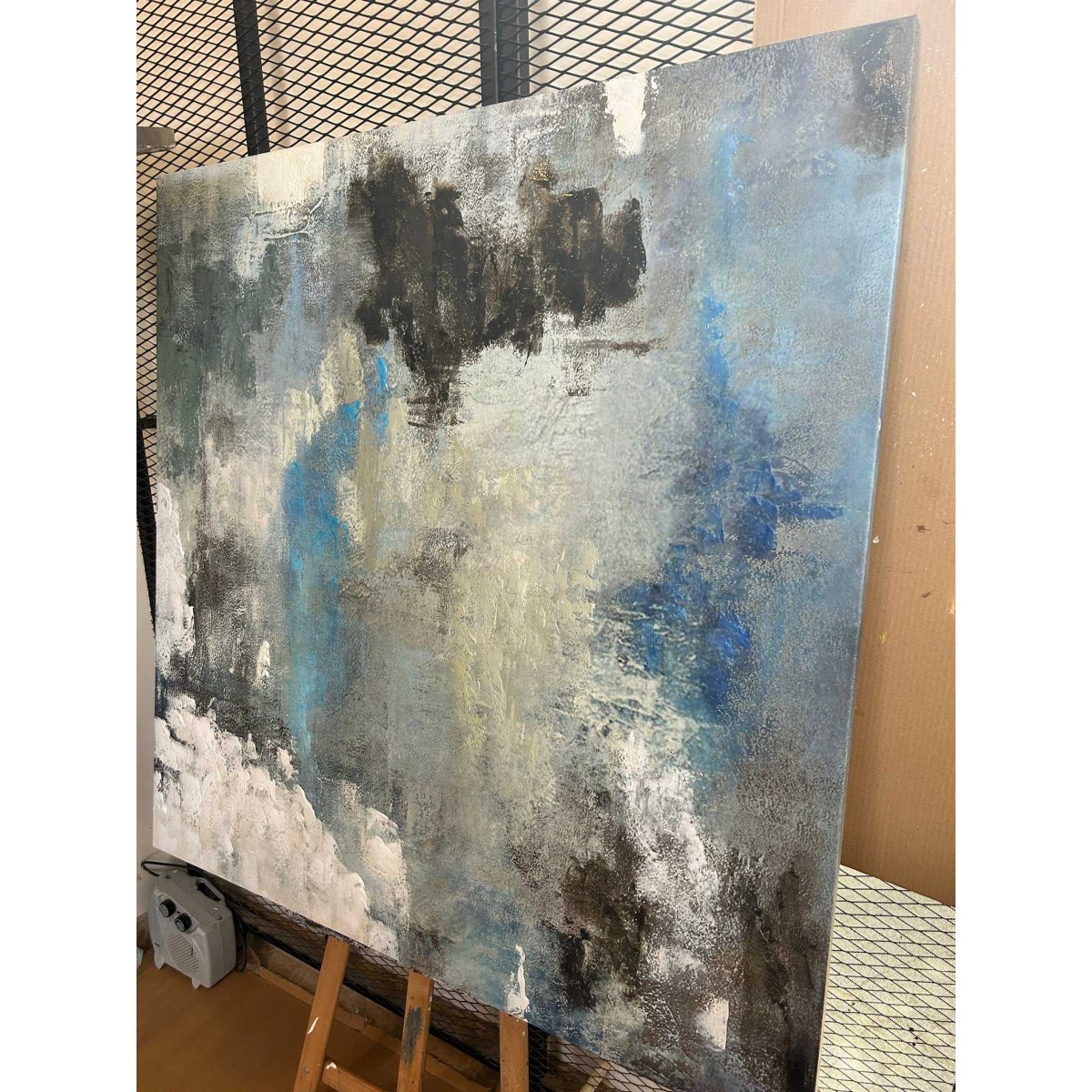Abstract Blue Wall Textured Partial Oil Painting