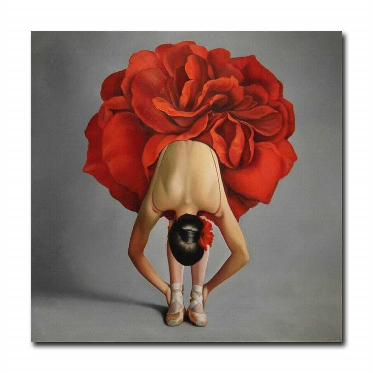 Red Ballerina Textured Partial Oil Painting