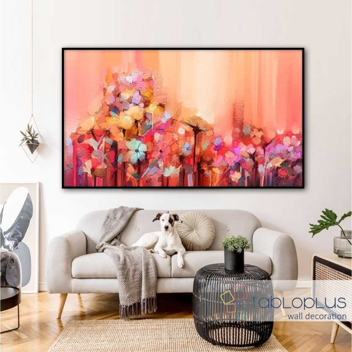 Abstract Pink n Orange Flowers Textured Partial Oil Painting