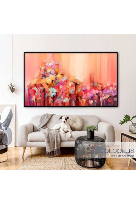 Abstract Pink n Orange Flowers Textured Partial Oil Painting