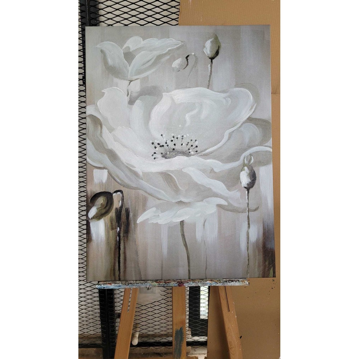 Classic White Flower Textured Partial Oil Painting