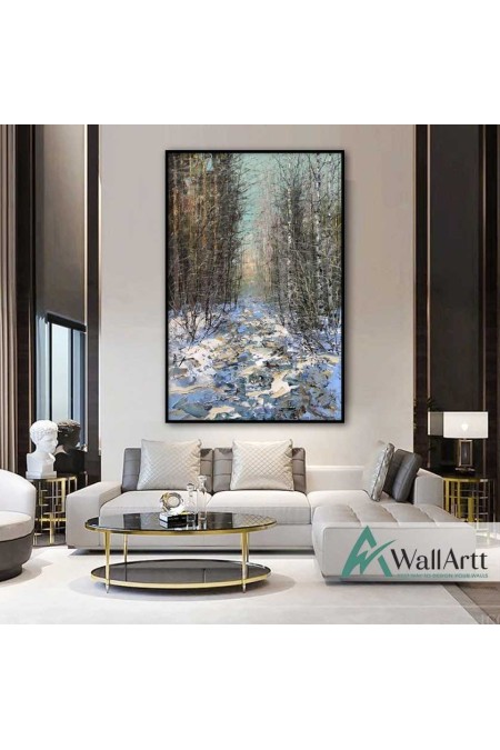 Forest under Snow Textured Partial Oil Painting