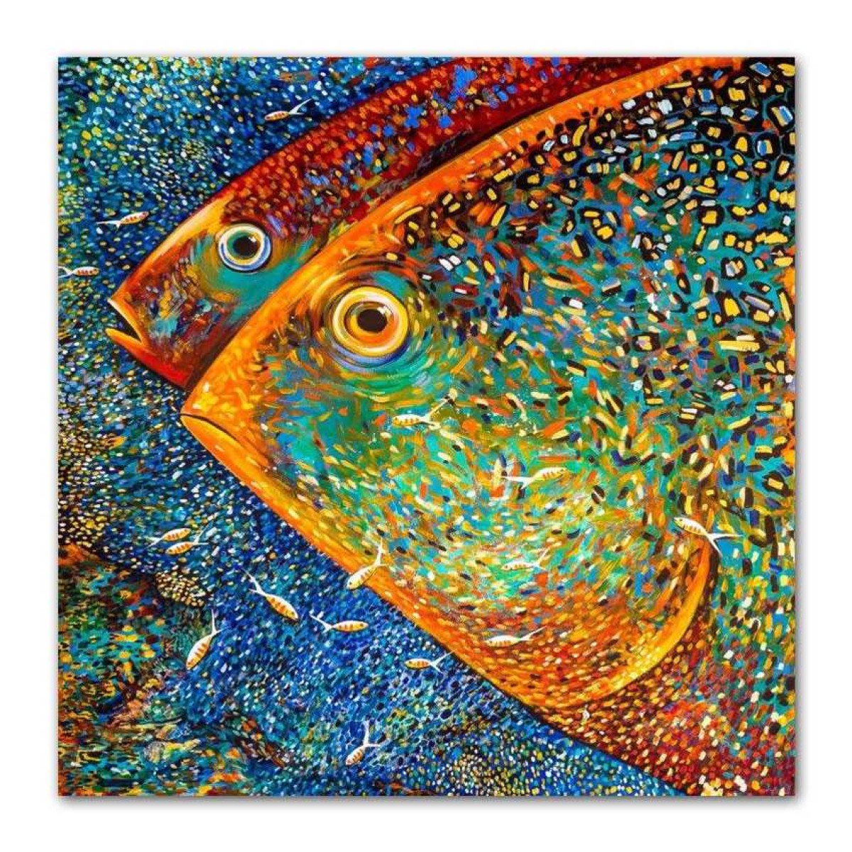 Abstract Colorful 2 Fish Textured Partial Oil Painting