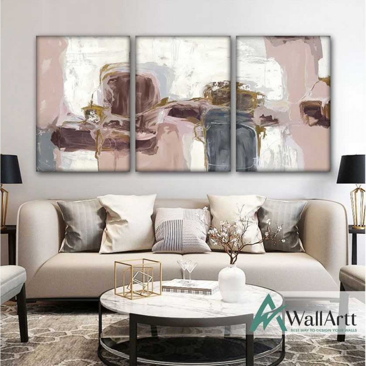 Pink Blush 3 Piece Textured Partial Oil Painting