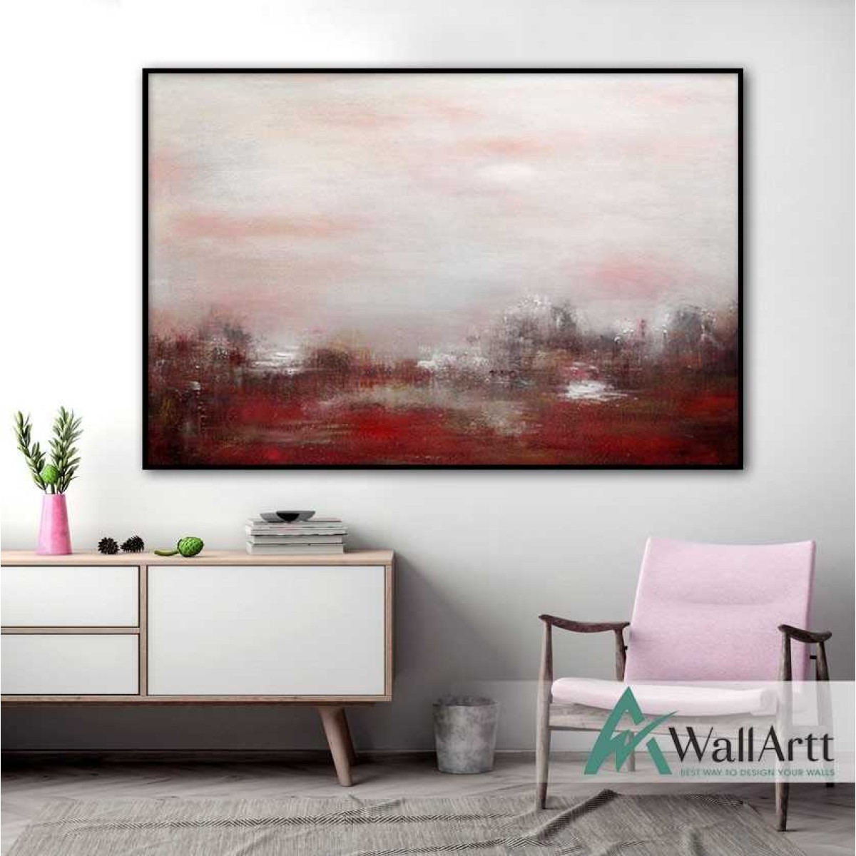 Abstract Red Reflections Textured Partial Oil Painting