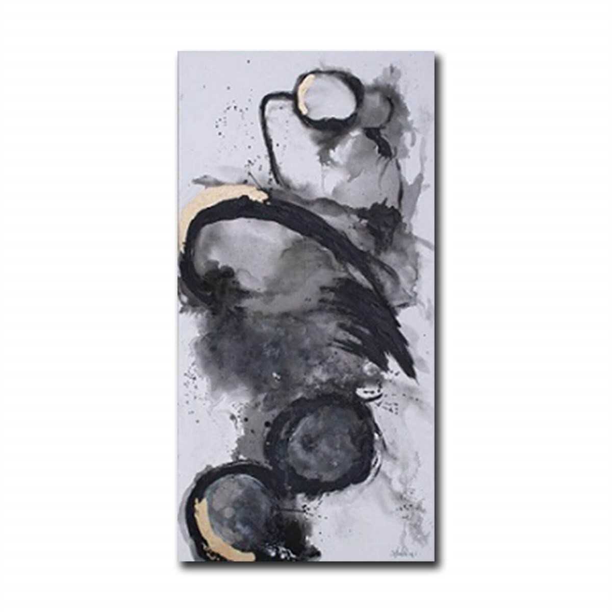 Black Circles II Textured Partial Oil Painting