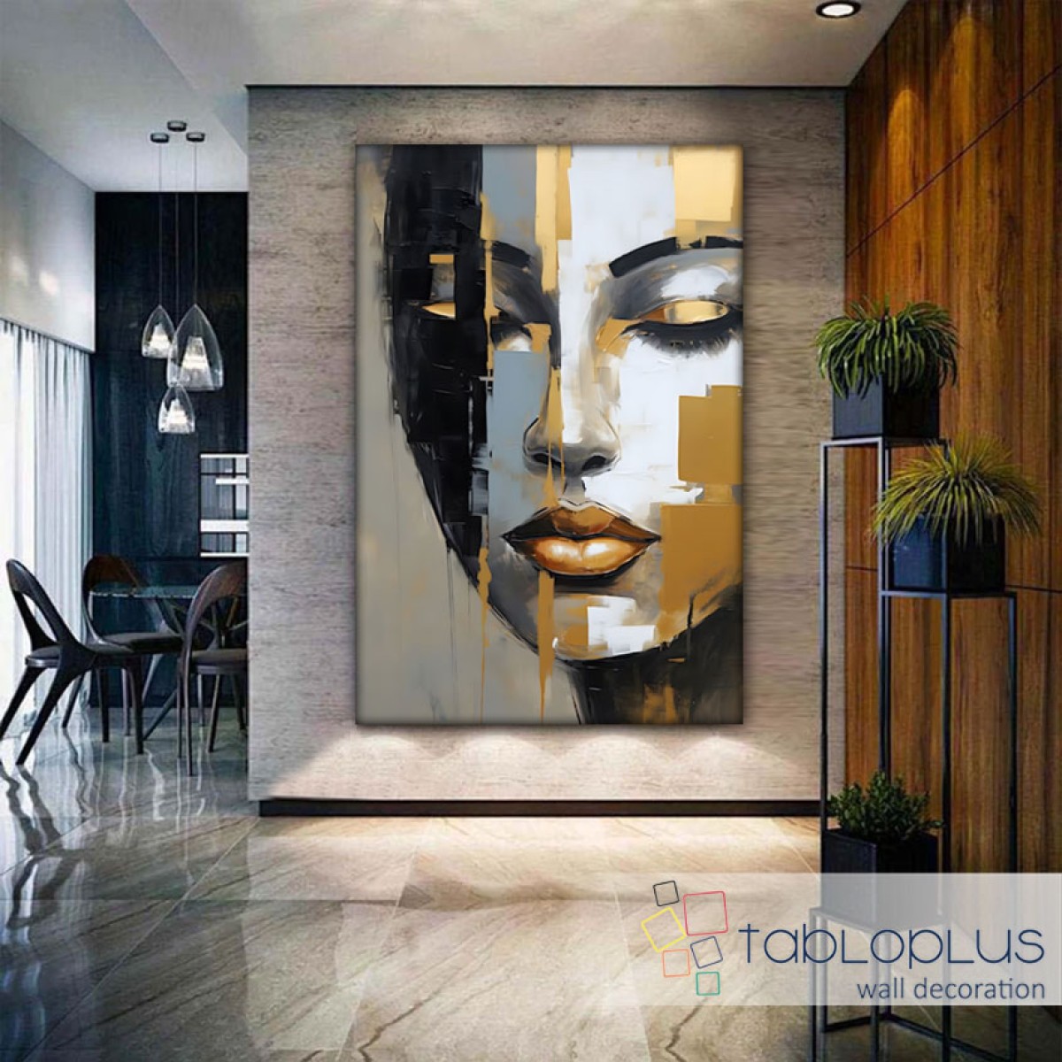 Gold Grey Woman Face Textured Partial Oil Painting TP-1181 - WallArtt